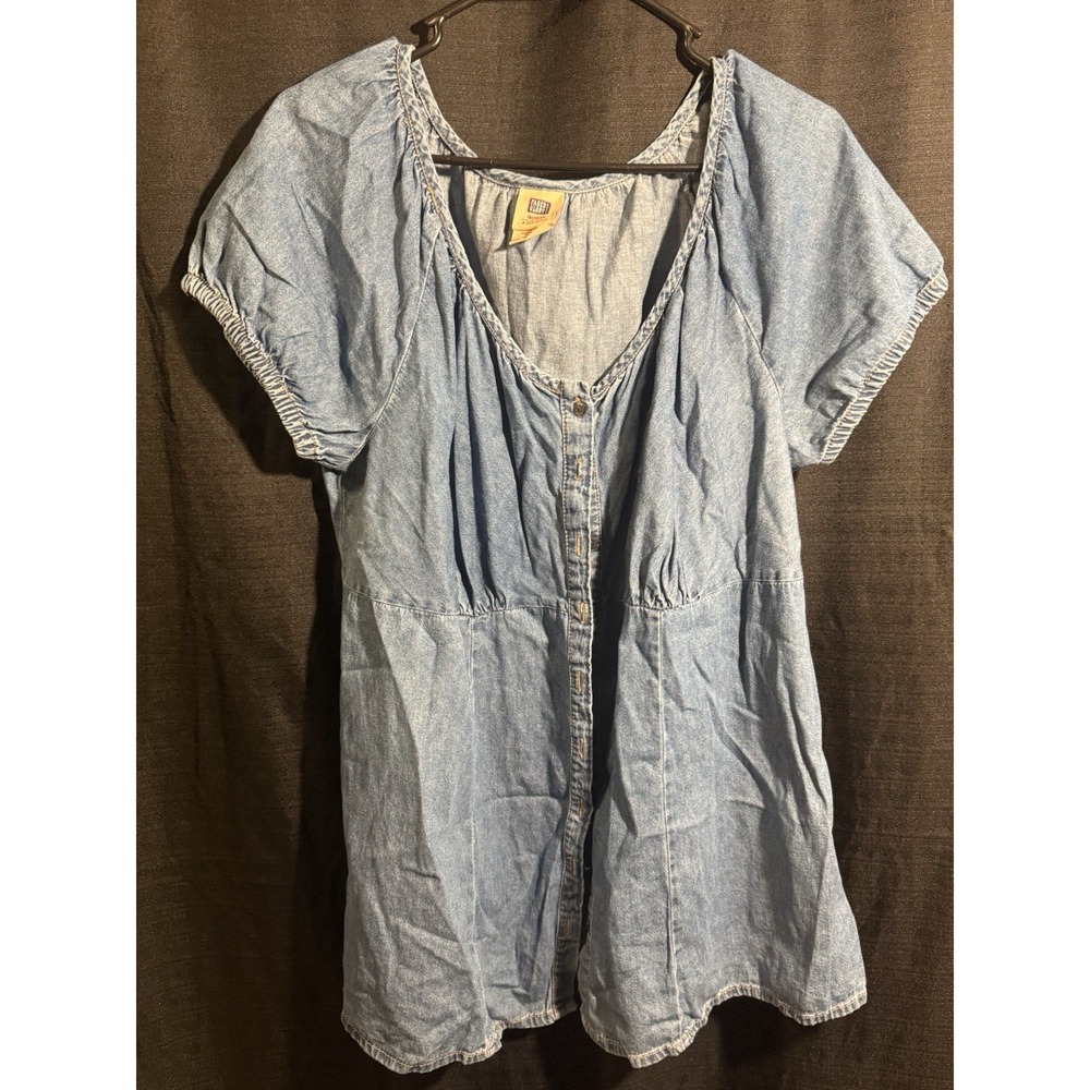Vintage Faded Glory Women 2X 18W 20W Denim Babydoll Empire Waist Top Y2K